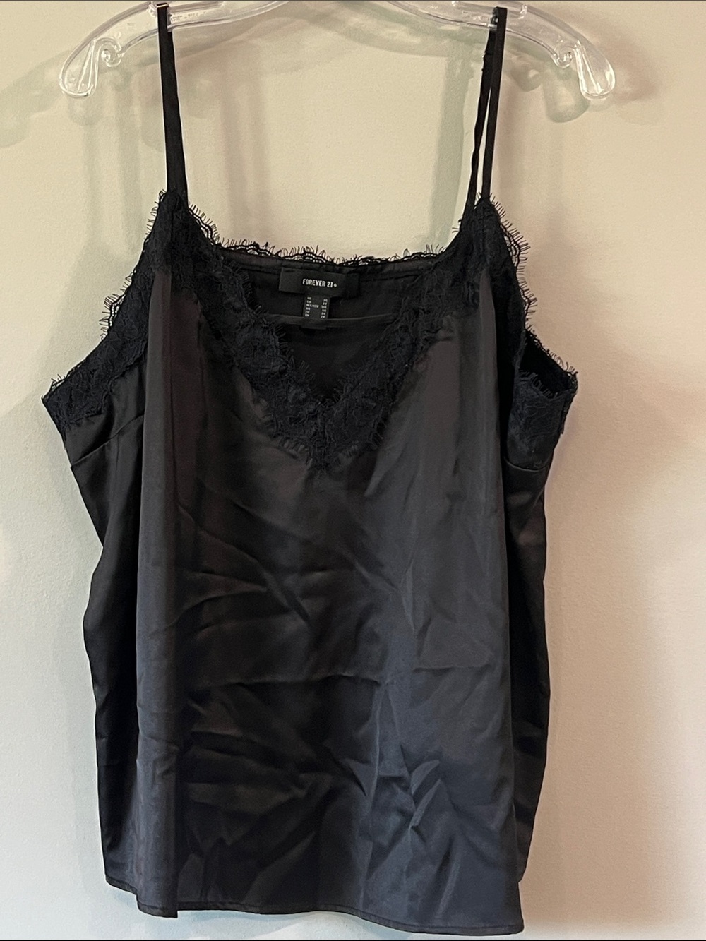 Forever 21 Black Satin Lace-Trim Cami Top